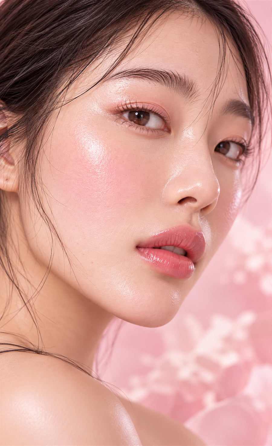 Close-up of smooth, dewy skin with a natural glass-skin glow